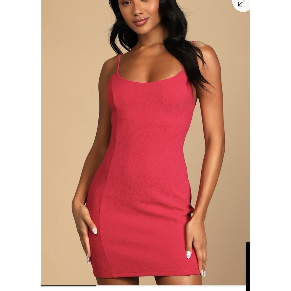 Lulus Stay Out Later Backless Hot Pink Mini Bodycon Textured Dress Size L NWT
